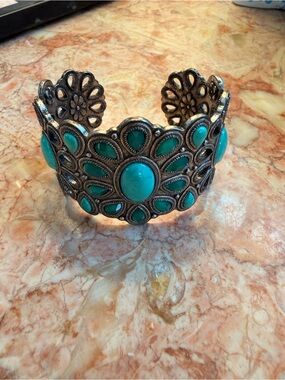 Turquoise Stone Filigree Cuff Bracelet - Women Jewelry